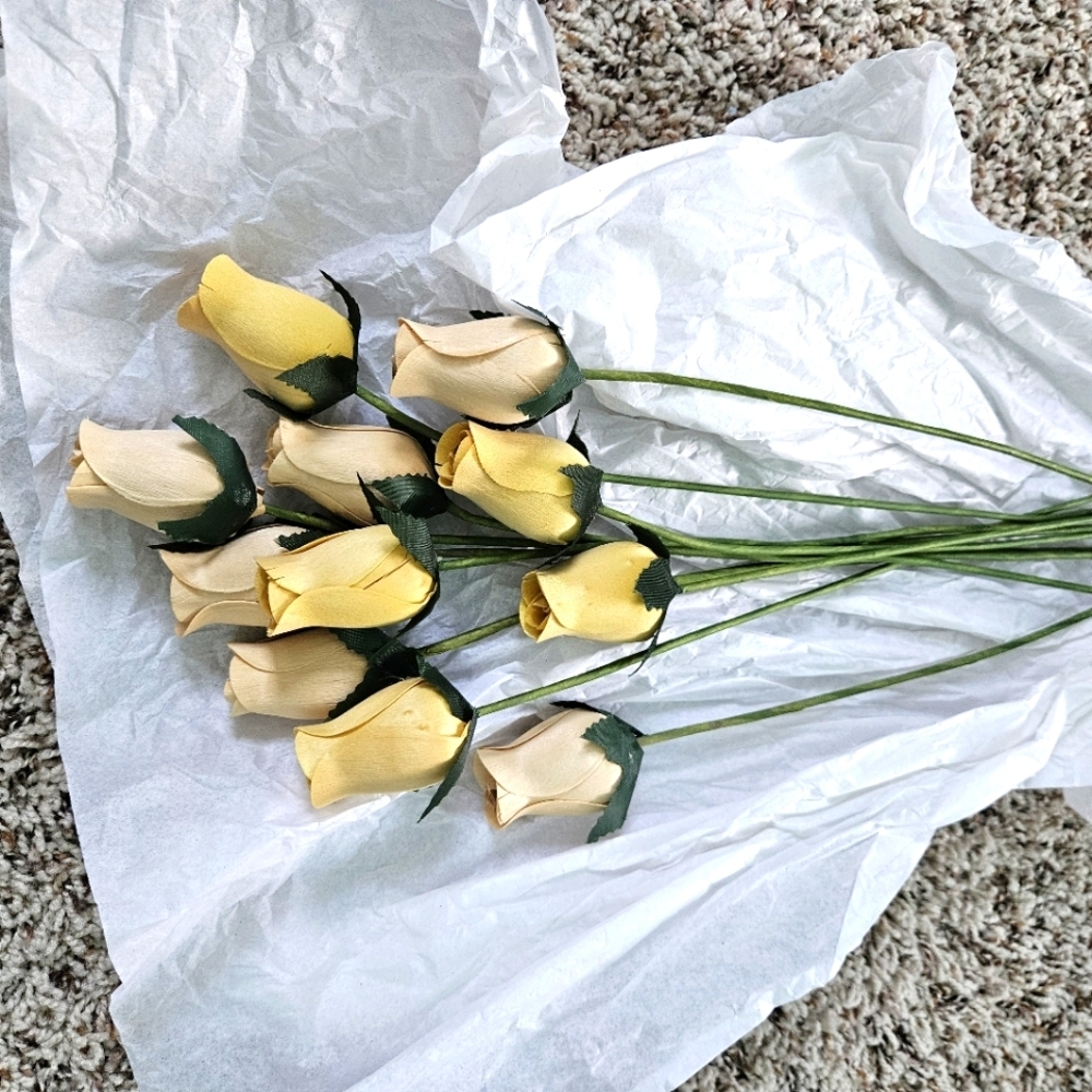 Faux Long Stem Yellow Roses